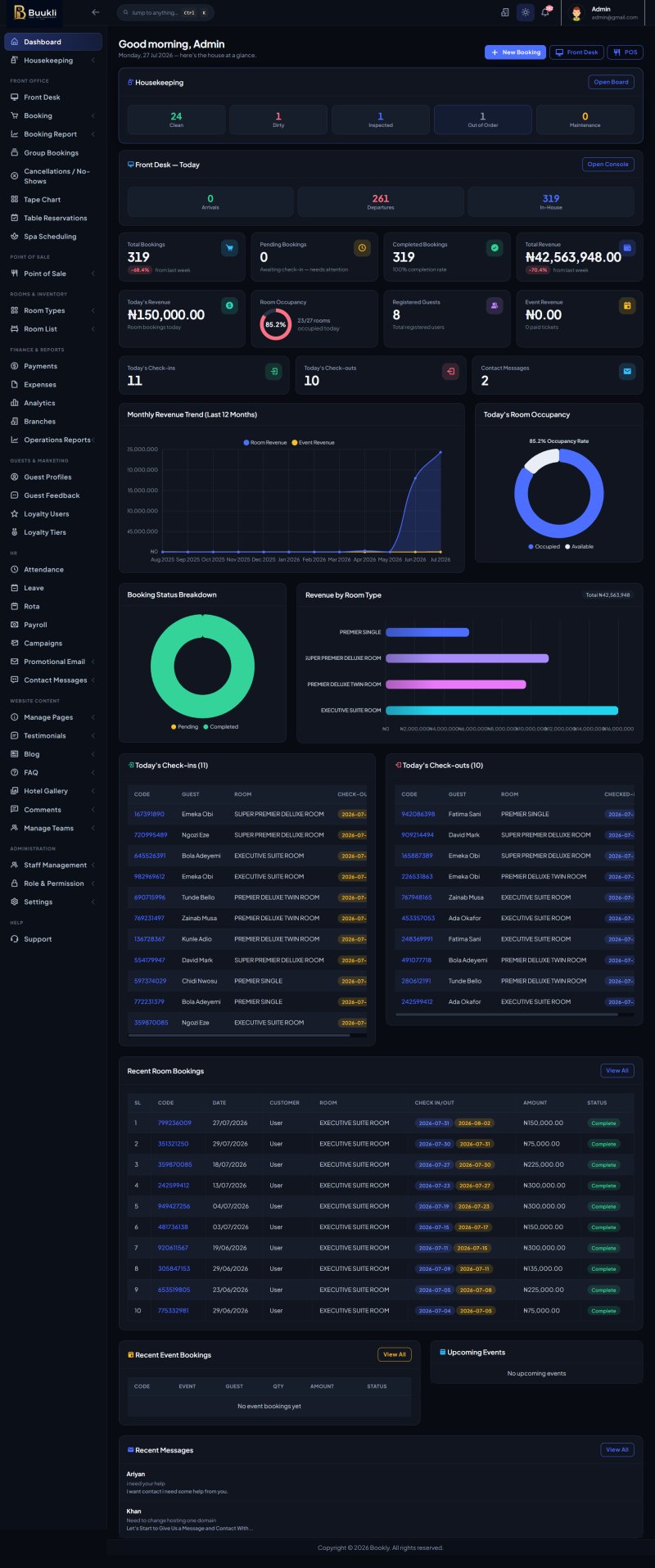 Buukli - Hotel Management System interface